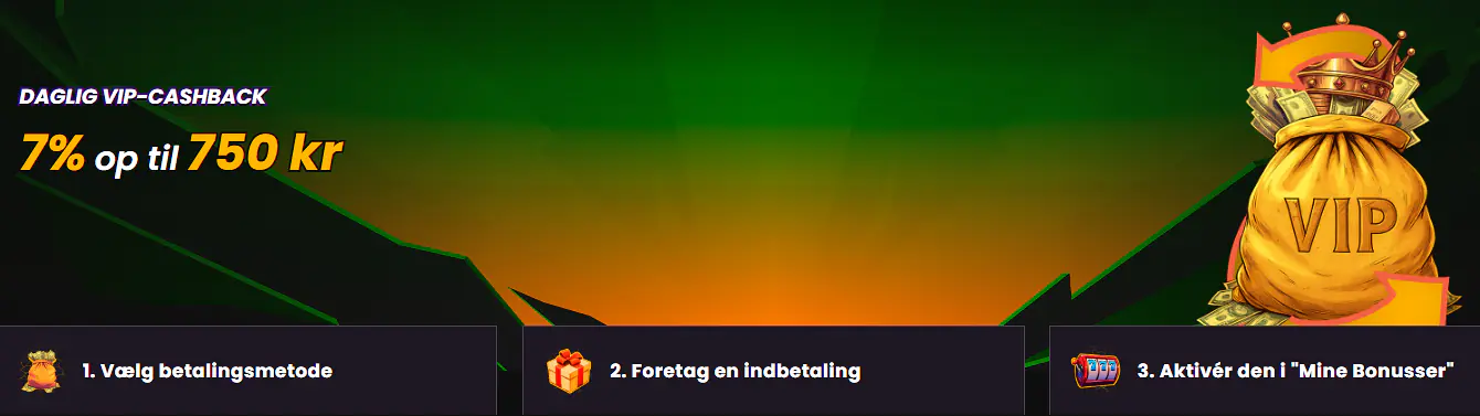 VIP-cashback på 7 % vist i kontoen